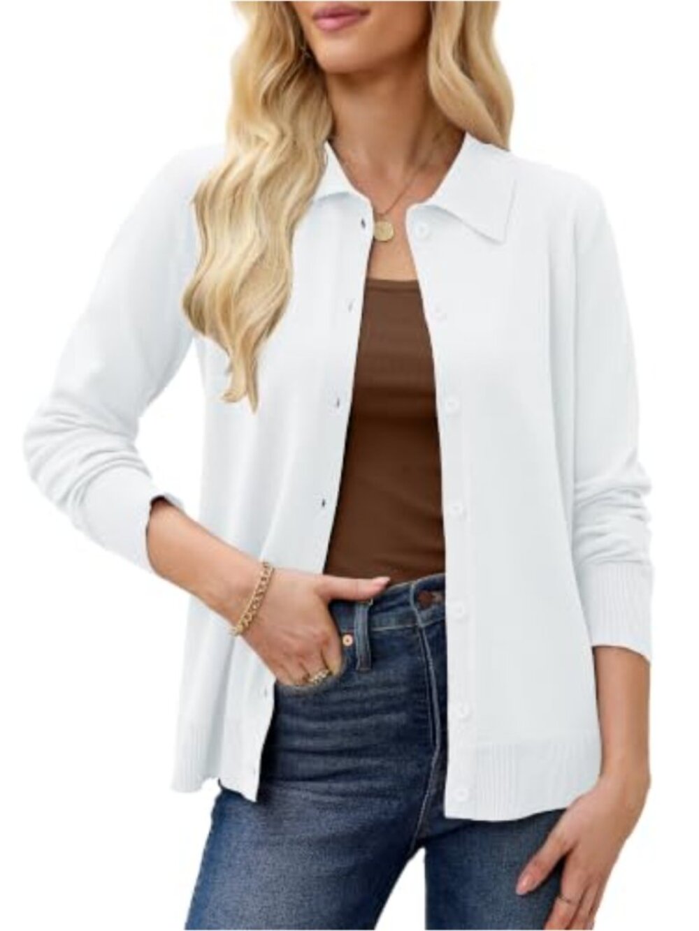 Collared Button Down Knit Cardigan Sweater Long Sleeve